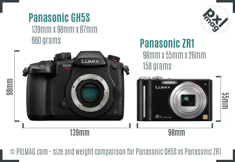 Panasonic GH5S vs Panasonic ZR1 size comparison