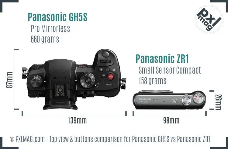 Panasonic GH5S vs Panasonic ZR1 top view buttons comparison