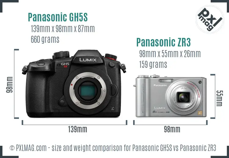 Panasonic GH5S vs Panasonic ZR3 size comparison