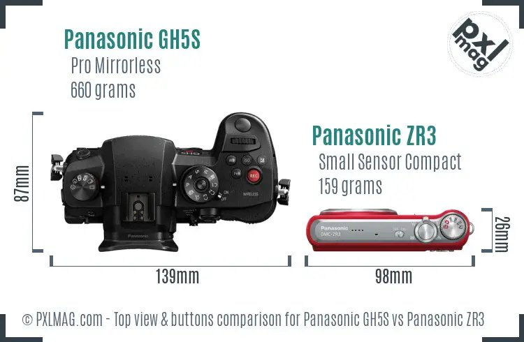 Panasonic GH5S vs Panasonic ZR3 top view buttons comparison