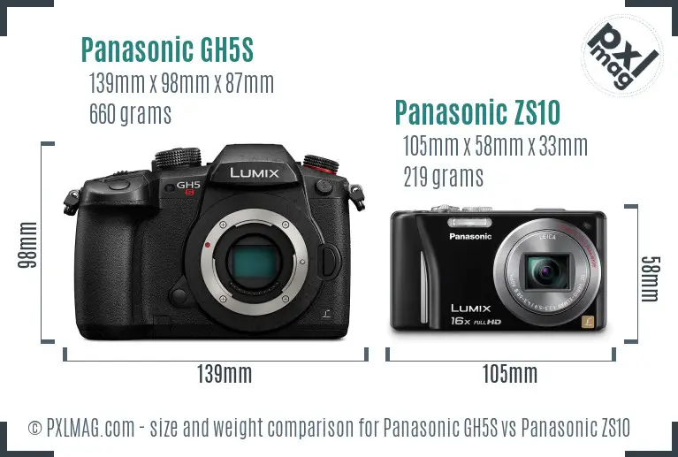 Panasonic GH5S vs Panasonic ZS10 size comparison