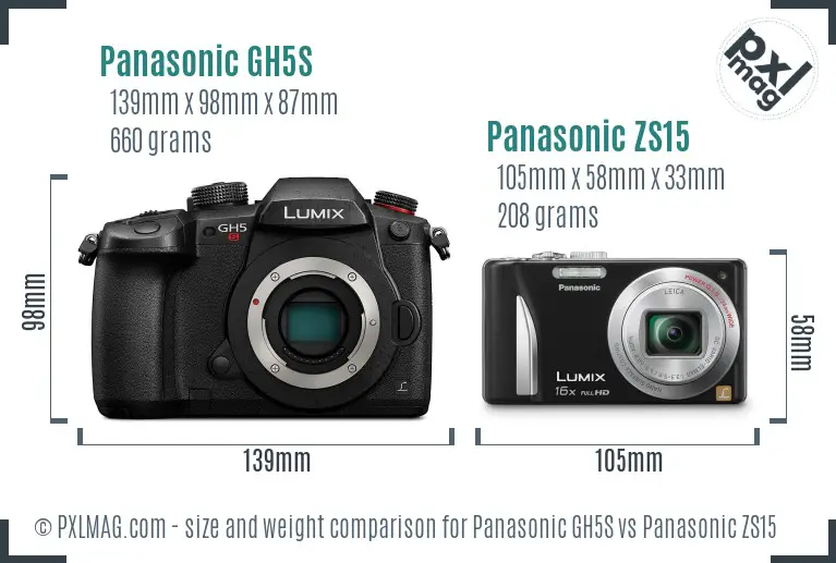 Panasonic GH5S vs Panasonic ZS15 size comparison