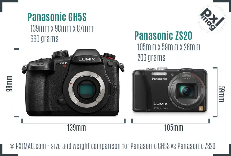 Panasonic GH5S vs Panasonic ZS20 size comparison