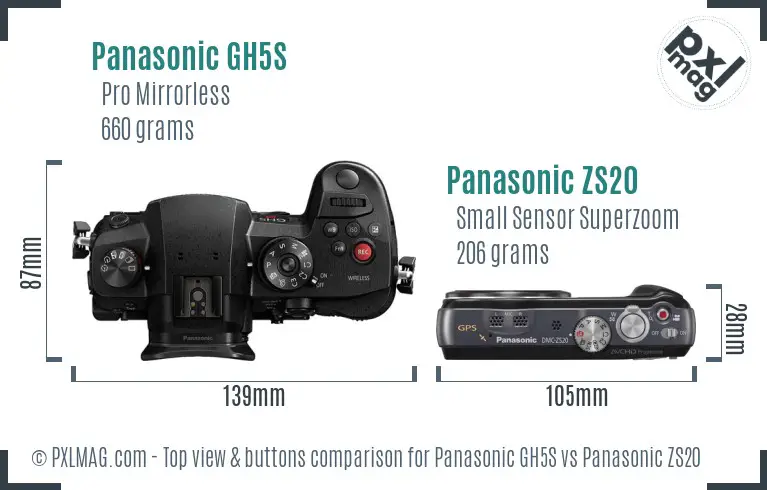 Panasonic GH5S vs Panasonic ZS20 top view buttons comparison