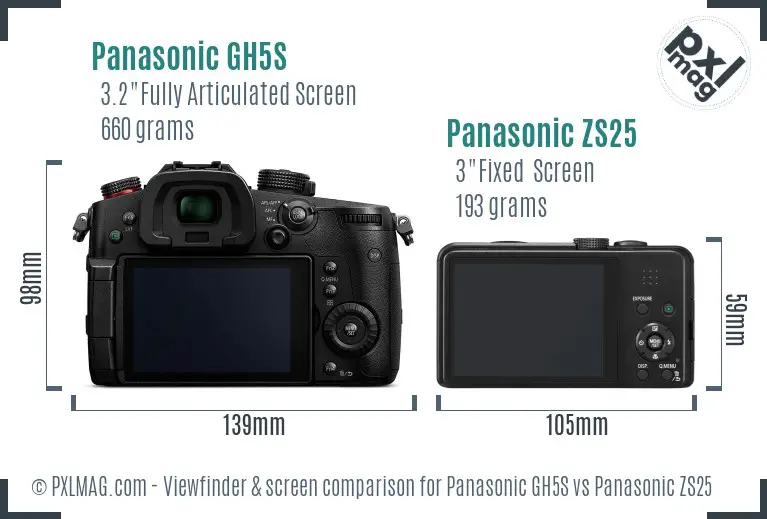 Panasonic GH5S vs Panasonic ZS25 Screen and Viewfinder comparison