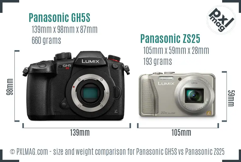 Panasonic GH5S vs Panasonic ZS25 size comparison