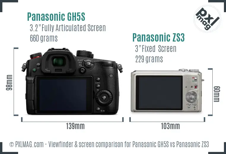 Panasonic GH5S vs Panasonic ZS3 Screen and Viewfinder comparison
