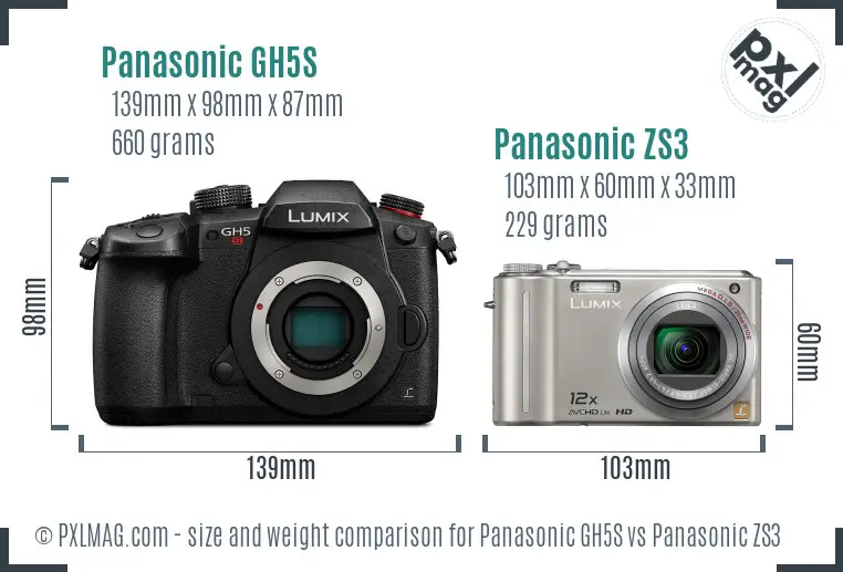 Panasonic GH5S vs Panasonic ZS3 size comparison