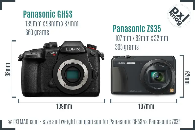 Panasonic GH5S vs Panasonic ZS35 size comparison