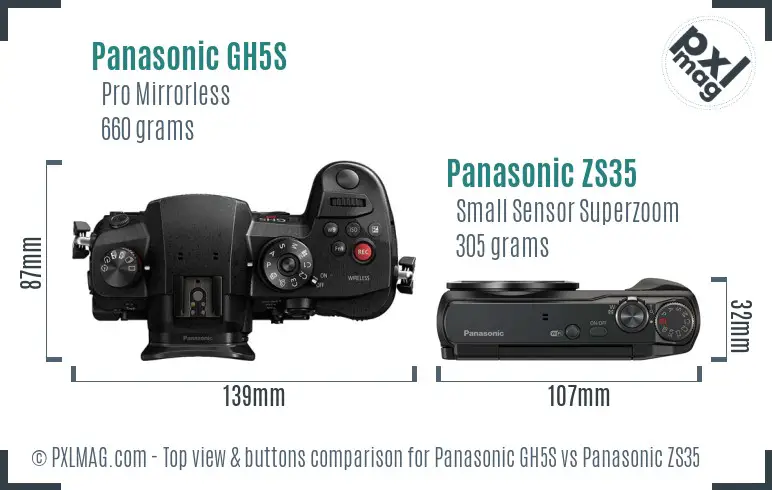 Panasonic GH5S vs Panasonic ZS35 top view buttons comparison