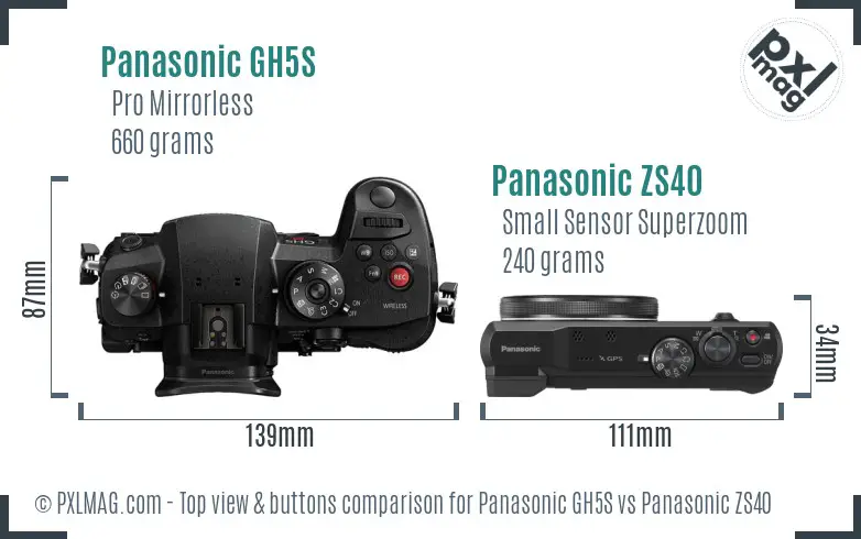 Panasonic GH5S vs Panasonic ZS40 top view buttons comparison