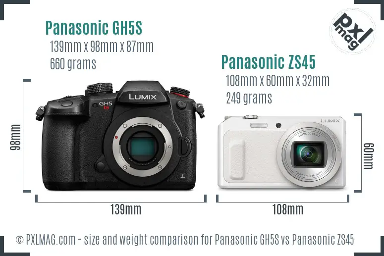 Panasonic GH5S vs Panasonic ZS45 size comparison