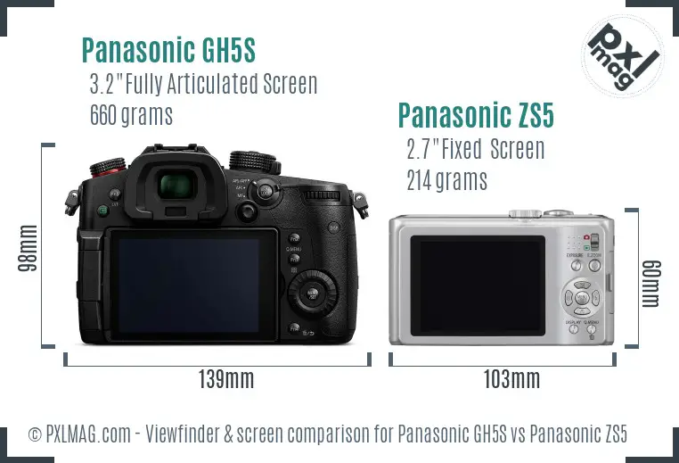 Panasonic GH5S vs Panasonic ZS5 Screen and Viewfinder comparison
