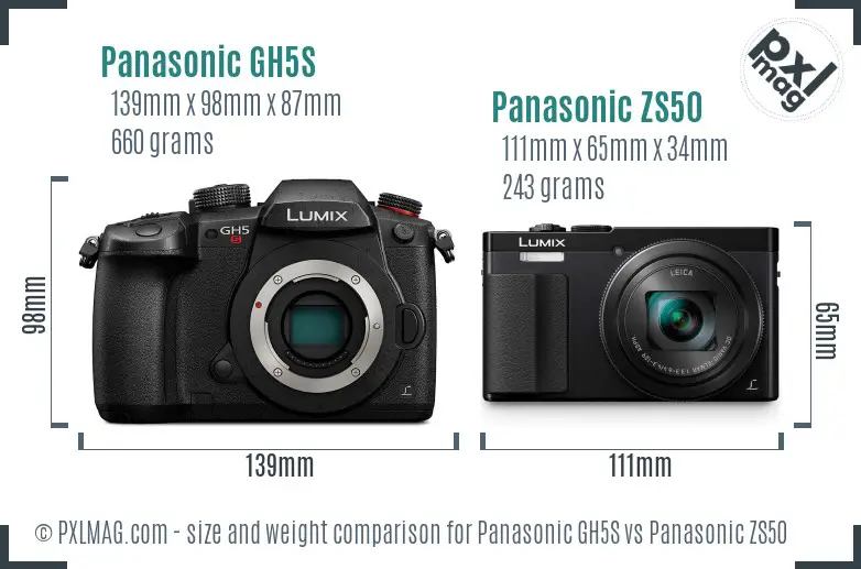 Panasonic GH5S vs Panasonic ZS50 size comparison