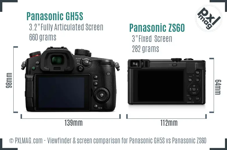 Panasonic GH5S vs Panasonic ZS60 Screen and Viewfinder comparison