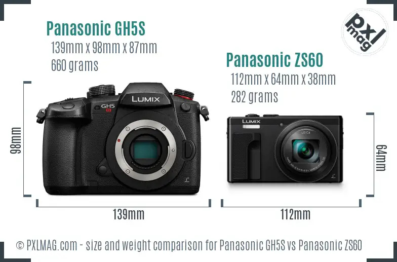 Panasonic GH5S vs Panasonic ZS60 size comparison