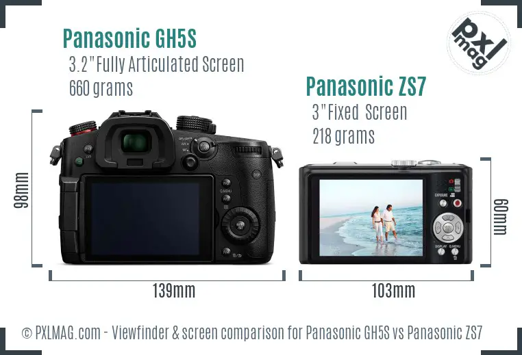 Panasonic GH5S vs Panasonic ZS7 Screen and Viewfinder comparison