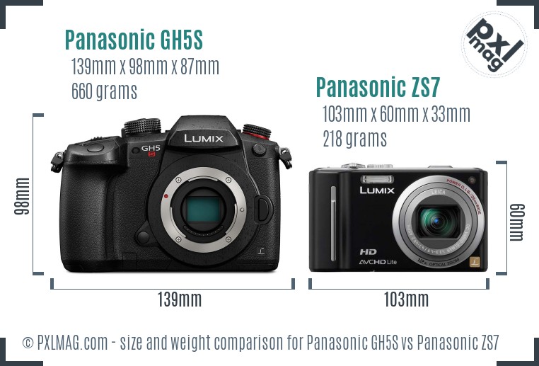 Panasonic GH5S vs Panasonic ZS7 size comparison