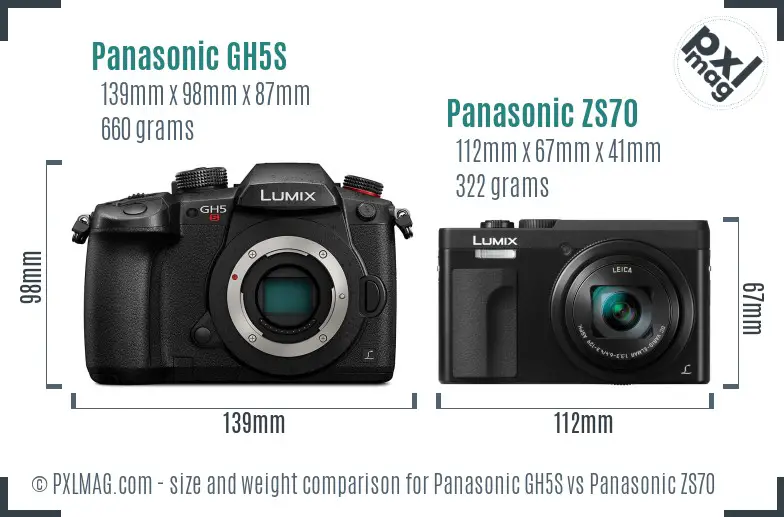Panasonic GH5S vs Panasonic ZS70 size comparison