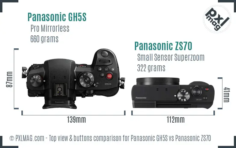 Panasonic GH5S vs Panasonic ZS70 top view buttons comparison