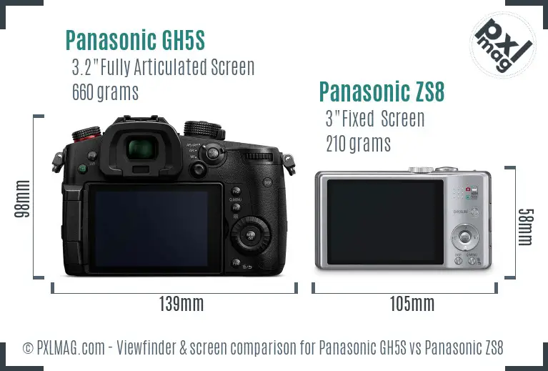 Panasonic GH5S vs Panasonic ZS8 Screen and Viewfinder comparison