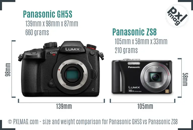 Panasonic GH5S vs Panasonic ZS8 size comparison