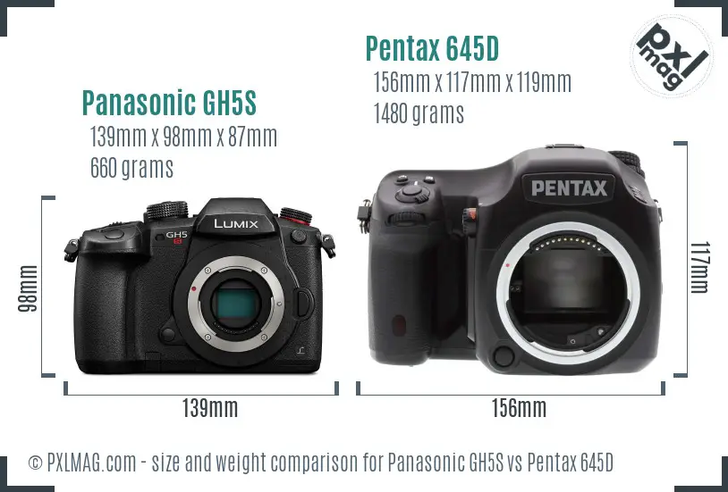 Panasonic GH5S vs Pentax 645D size comparison