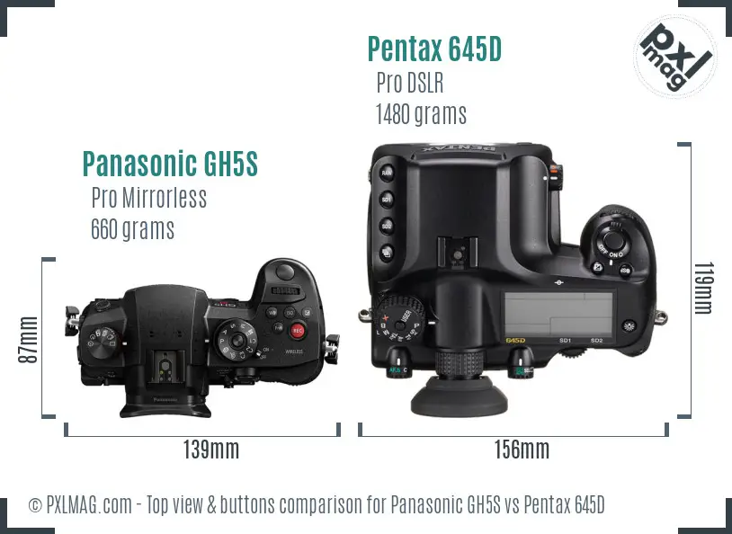 Panasonic GH5S vs Pentax 645D top view buttons comparison
