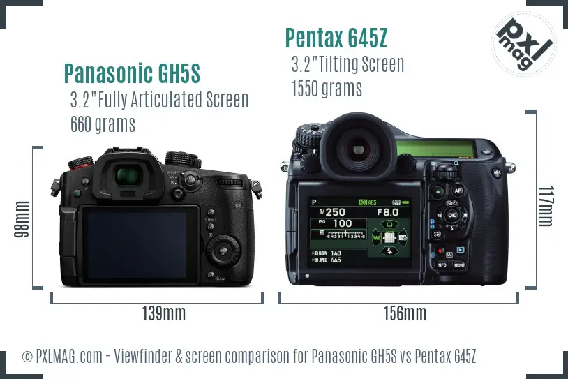 Panasonic GH5S vs Pentax 645Z Screen and Viewfinder comparison