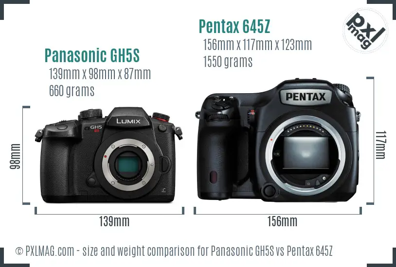 Panasonic GH5S vs Pentax 645Z size comparison