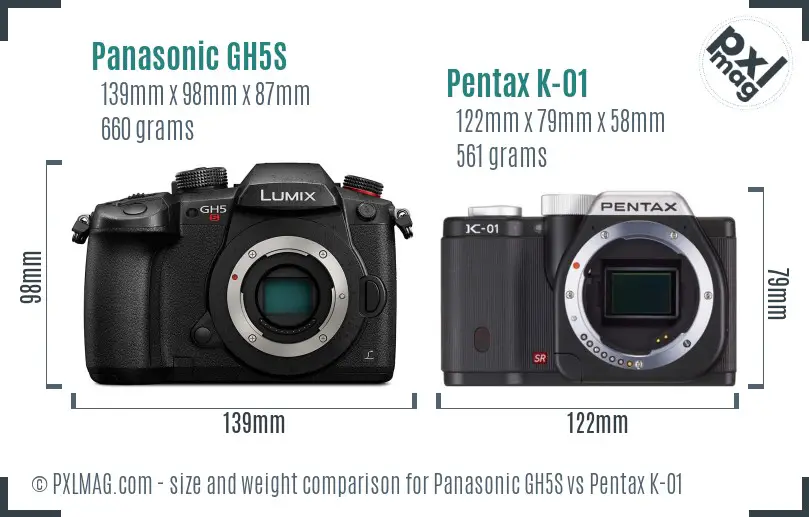 Panasonic GH5S vs Pentax K-01 size comparison