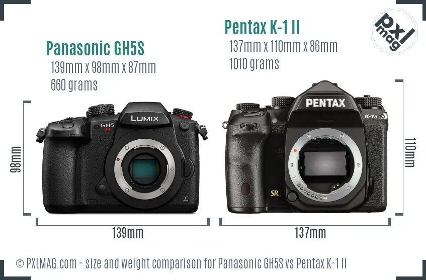 Panasonic GH5S vs Pentax K-1 II size comparison