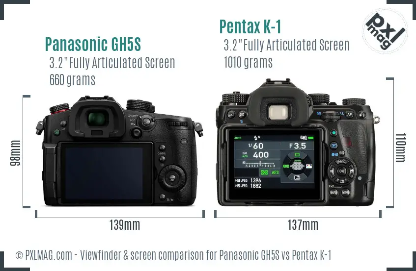 Panasonic GH5S vs Pentax K-1 Screen and Viewfinder comparison