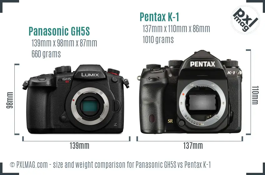 Panasonic GH5S vs Pentax K-1 size comparison