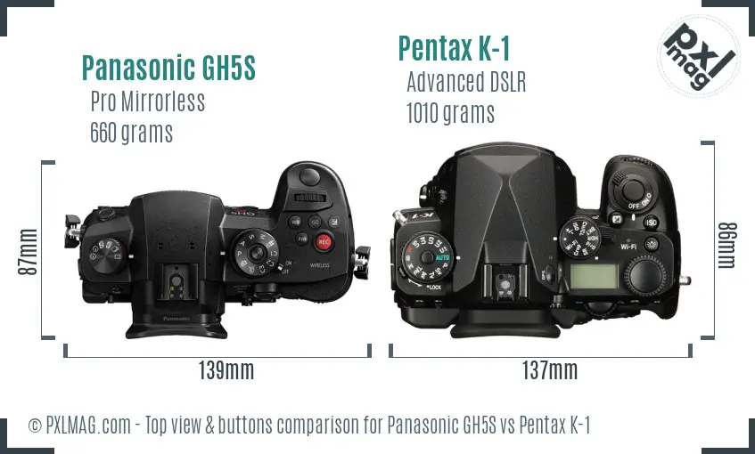 Panasonic GH5S vs Pentax K-1 top view buttons comparison