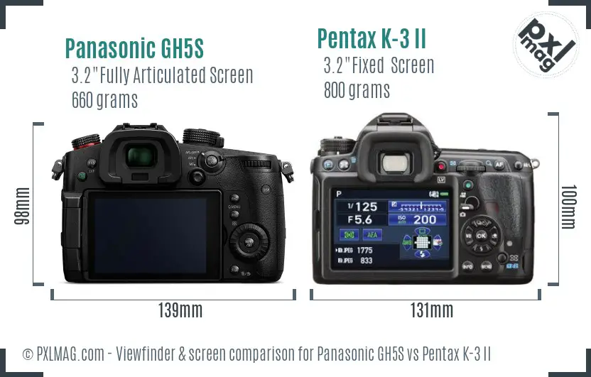 Panasonic GH5S vs Pentax K-3 II Screen and Viewfinder comparison