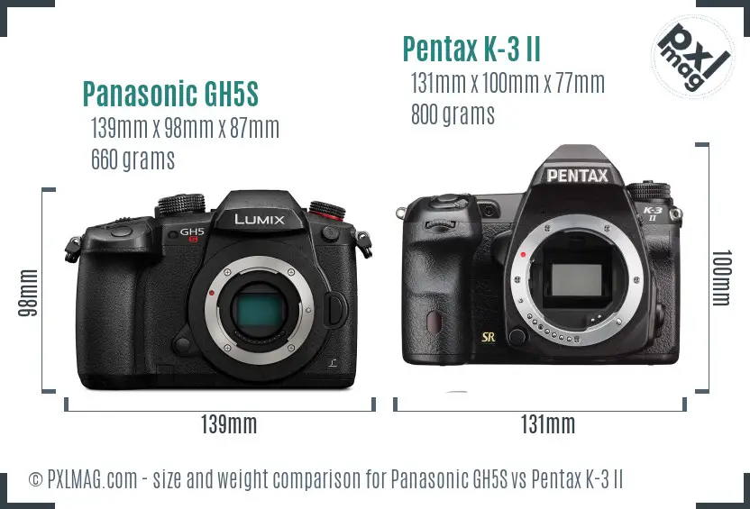 Panasonic GH5S vs Pentax K-3 II size comparison