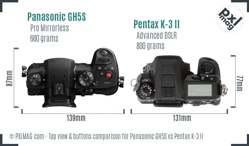 Panasonic GH5S vs Pentax K-3 II top view buttons comparison