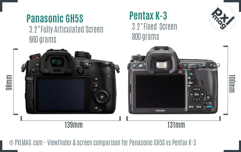 Panasonic GH5S vs Pentax K-3 Screen and Viewfinder comparison