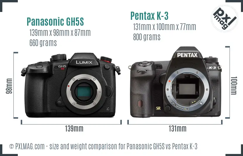 Panasonic GH5S vs Pentax K-3 size comparison
