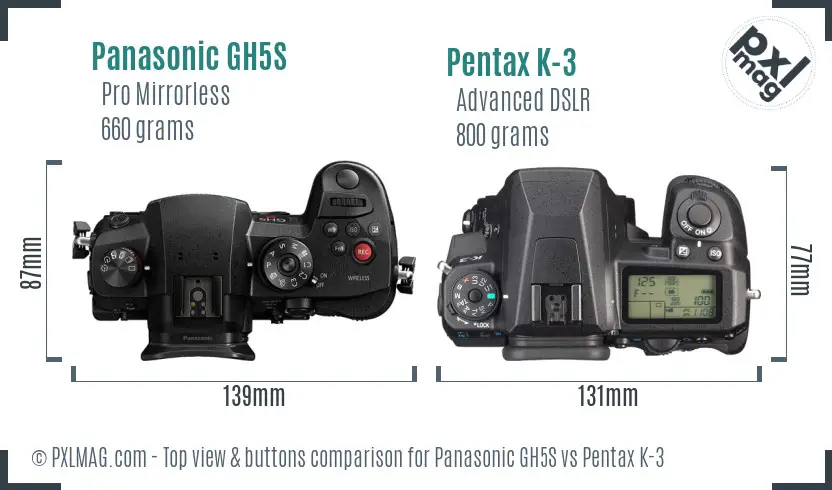 Panasonic GH5S vs Pentax K-3 top view buttons comparison