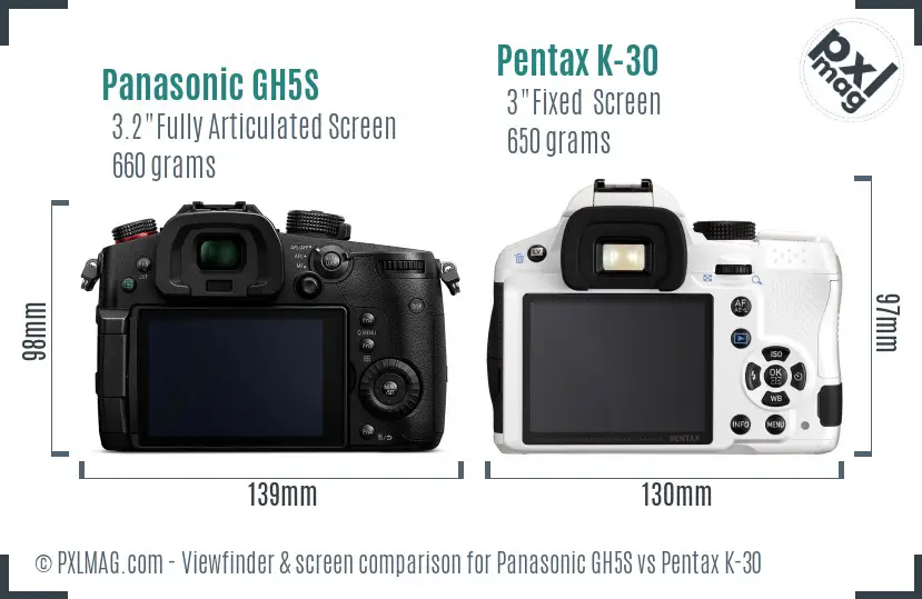 Panasonic GH5S vs Pentax K-30 Screen and Viewfinder comparison