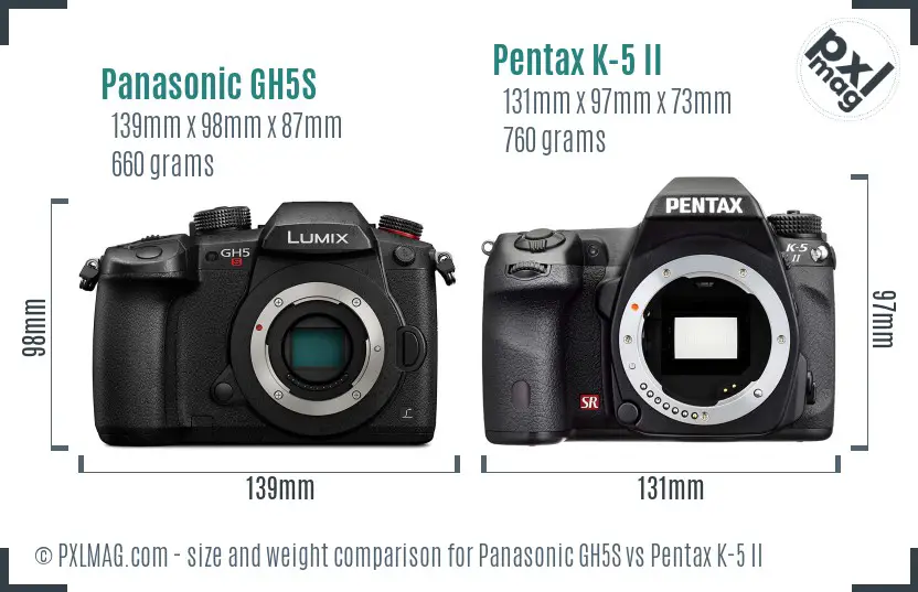 Panasonic GH5S vs Pentax K-5 II size comparison