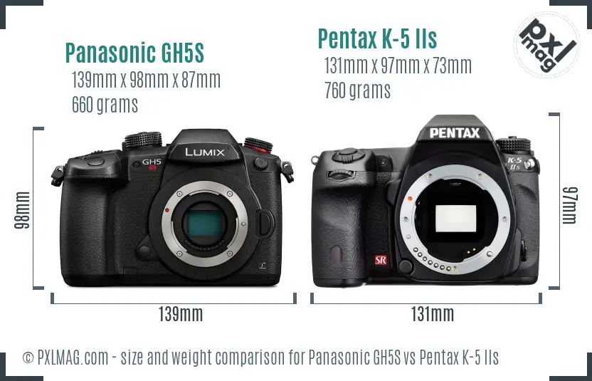 Panasonic GH5S vs Pentax K-5 IIs size comparison