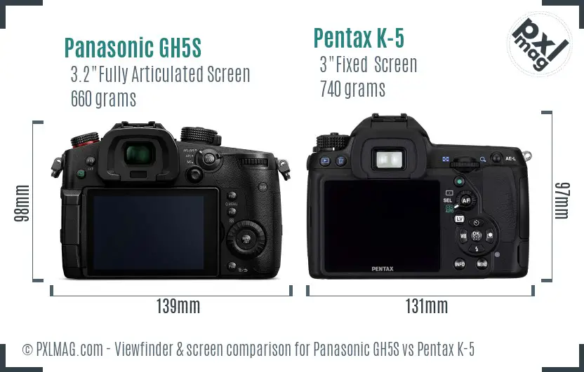 Panasonic GH5S vs Pentax K-5 Screen and Viewfinder comparison