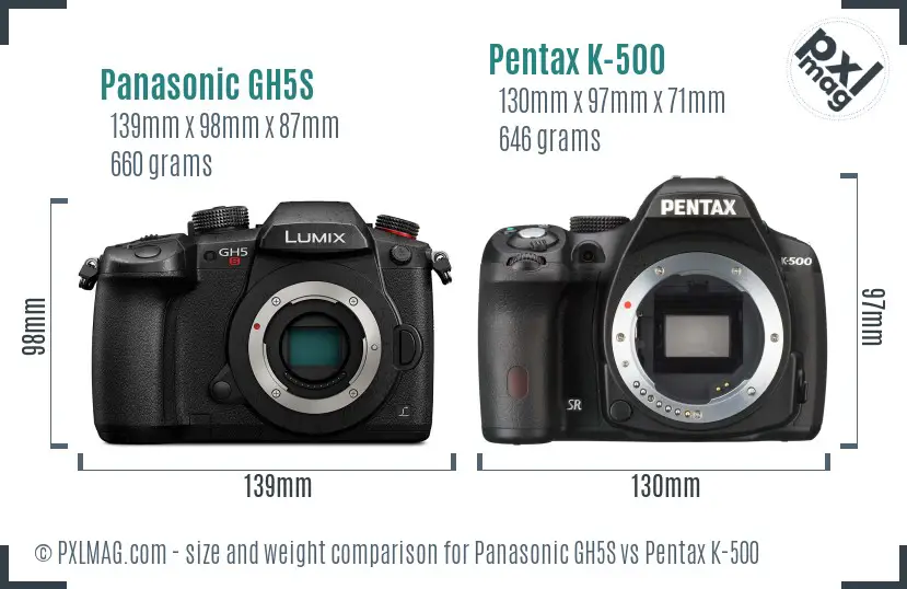Panasonic GH5S vs Pentax K-500 size comparison