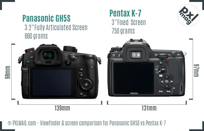 Panasonic GH5S vs Pentax K-7 Screen and Viewfinder comparison