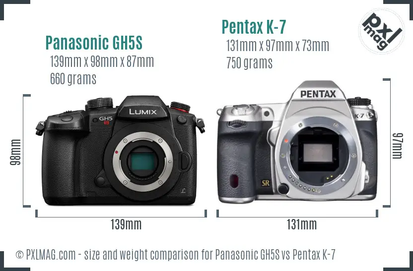 Panasonic GH5S vs Pentax K-7 size comparison