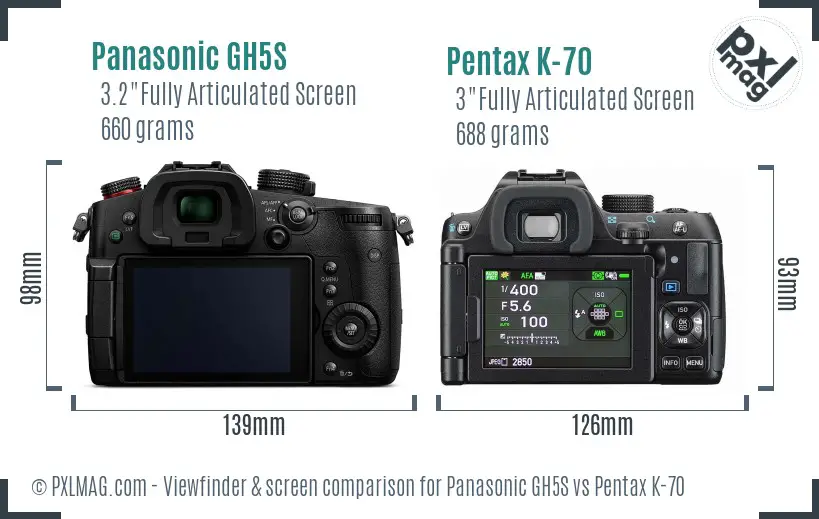 Panasonic GH5S vs Pentax K-70 Screen and Viewfinder comparison