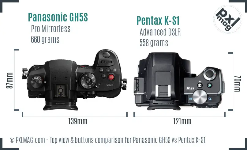 Panasonic GH5S vs Pentax K-S1 top view buttons comparison